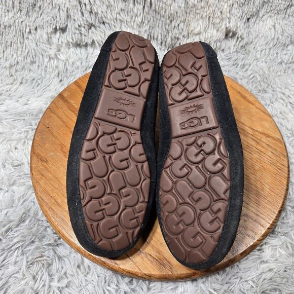 Ugg Ansley Womens Size 8 Black Suede Shearling/Sherpa Slippers  House Shoes - Picture 5 of 9